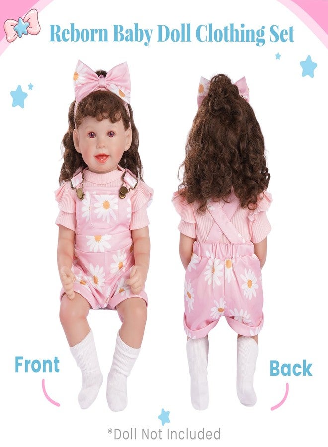 BABESIDE 4 Pcs Reborn Baby Doll Clothes for 17-22 Inch Babydolls, Cute Pink Flower Dolls Overalls Lifelike Reborn Baby Doll Accessories with Headband and Socks for Realistic Dolls Girl - Image 5